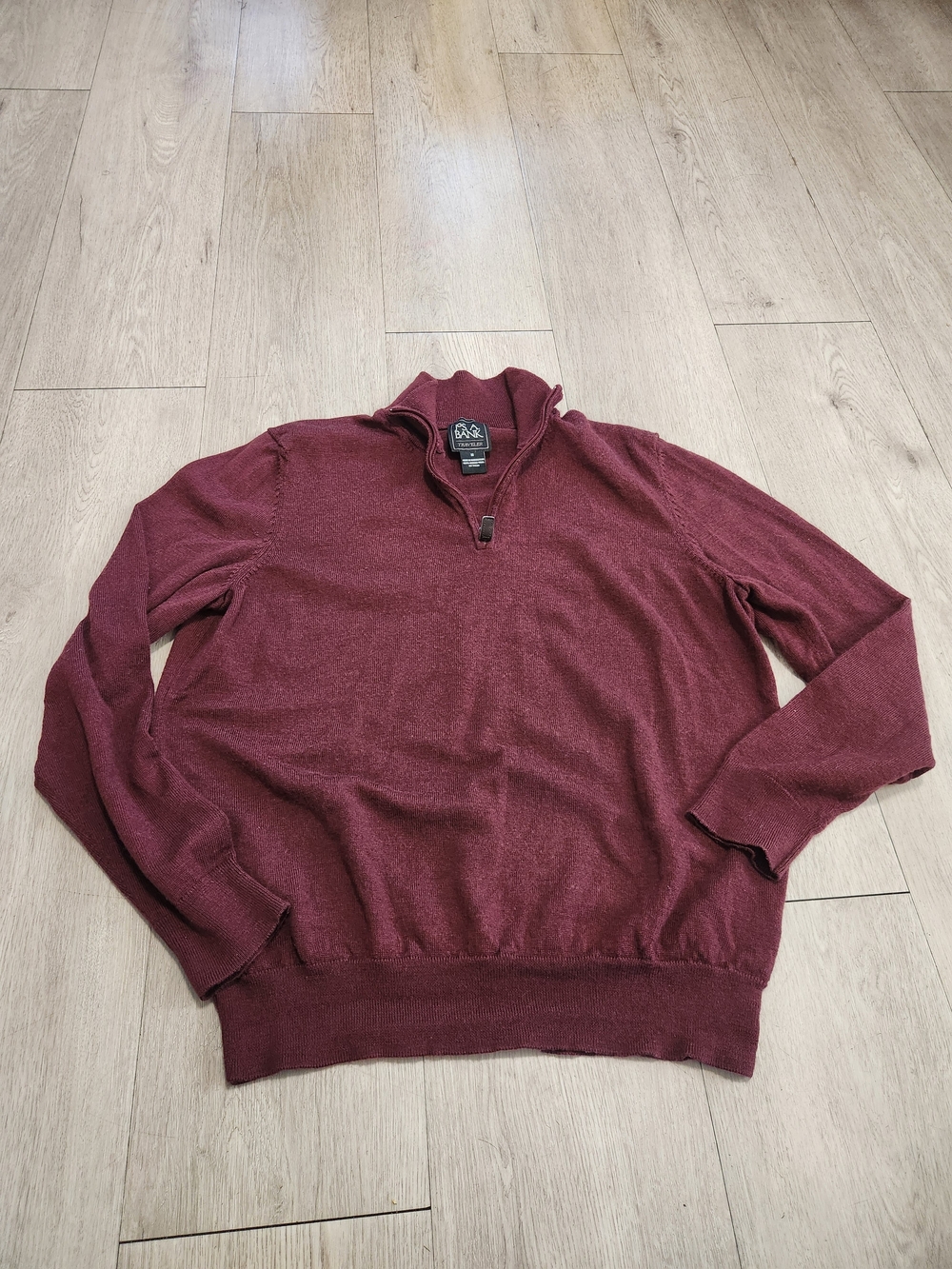 Jos. A. Bank Traveler Burgundy 100% Merino Wool Quarter Zip Sweater Sz M